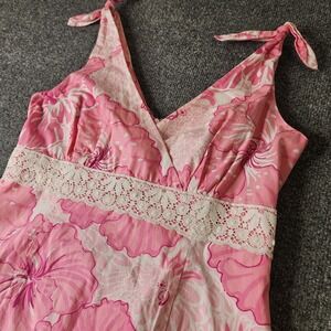 Lilly Pulitzer Sleeve Dress Pink Hibiscus Floral Short Size 8 Empire‎ Waist